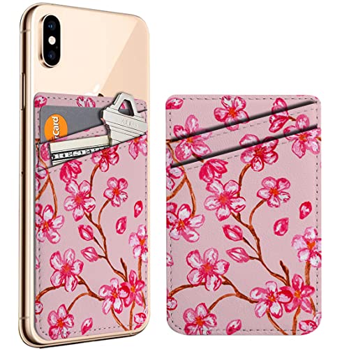 Diascia Pack of 2 - Cellphone Stick on Leather Cardholder ( Cherry Blossom Watercolor Painting Pattern Pattern ) ID Credit Card Pouch Wallet Pocket Sleeve