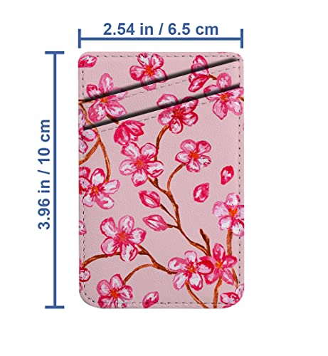 Diascia Pack of 2 - Cellphone Stick on Leather Cardholder ( Cherry Blossom Watercolor Painting Pattern Pattern ) ID Credit Card Pouch Wallet Pocket Sleeve