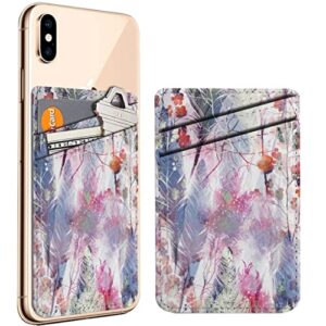 diascia pack of 2 - cellphone stick on leather cardholder ( boho style magic twigs feathers pattern pattern ) id credit card pouch wallet pocket sleeve