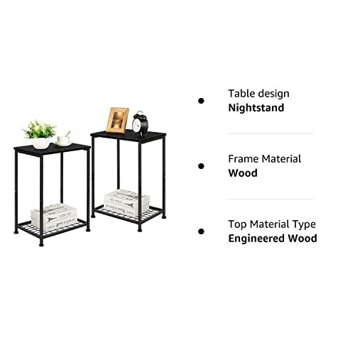 DOMYDEVM Nightstand Black Set of 2, Modern Side End Table, 2 Tier Small Bedside Desk with Storage Shelf for Bedroom Living Room Farmhouse, Printer Table Computer Tower Stand for Office Under Desk