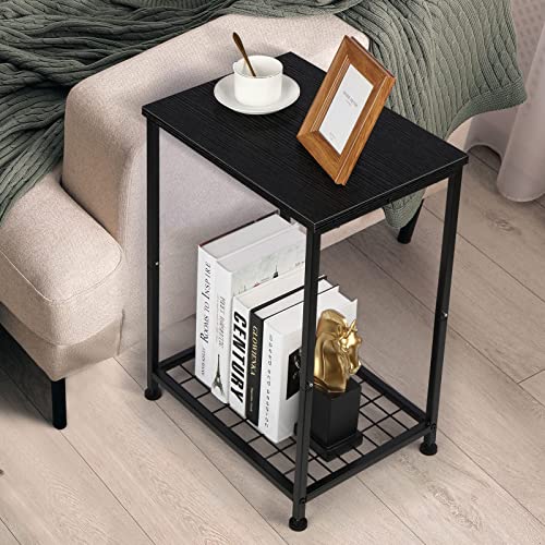 DOMYDEVM Nightstand Black Set of 2, Modern Side End Table, 2 Tier Small Bedside Desk with Storage Shelf for Bedroom Living Room Farmhouse, Printer Table Computer Tower Stand for Office Under Desk