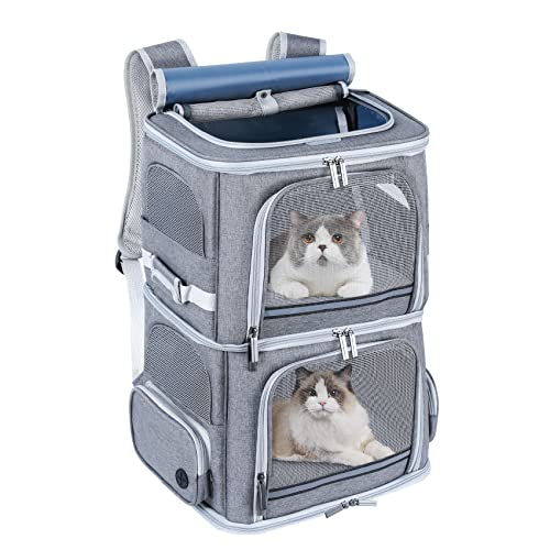 Groxkox Double Cat Carrier for 2 Cats,Dog Backpack Carrier for Medium Dogs,Double Compartment Pet Carrier Backpack for Dual Pets,for Outdoor Traveling/Stroll and Picnic