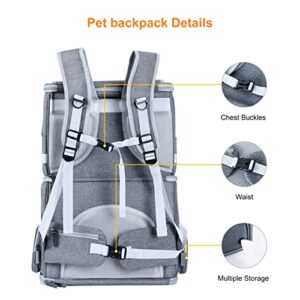 Groxkox Double Cat Carrier for 2 Cats,Dog Backpack Carrier for Medium Dogs,Double Compartment Pet Carrier Backpack for Dual Pets,for Outdoor Traveling/Stroll and Picnic