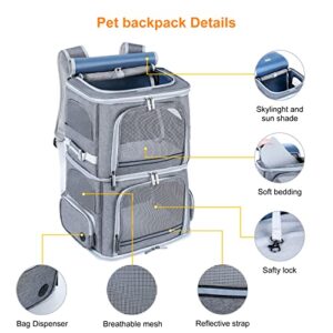 Groxkox Double Cat Carrier for 2 Cats,Dog Backpack Carrier for Medium Dogs,Double Compartment Pet Carrier Backpack for Dual Pets,for Outdoor Traveling/Stroll and Picnic