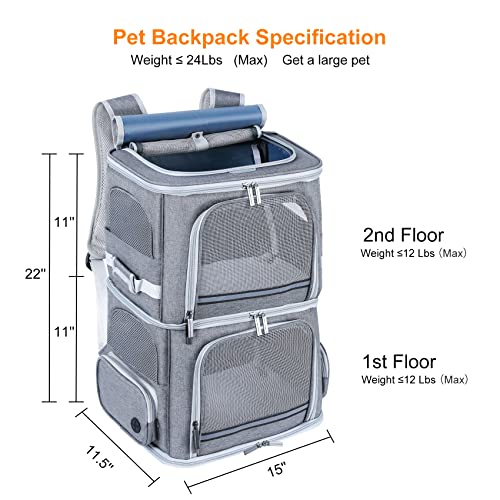 Groxkox Double Cat Carrier for 2 Cats,Dog Backpack Carrier for Medium Dogs,Double Compartment Pet Carrier Backpack for Dual Pets,for Outdoor Traveling/Stroll and Picnic