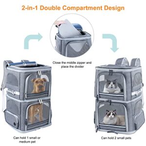 Groxkox Double Cat Carrier for 2 Cats,Dog Backpack Carrier for Medium Dogs,Double Compartment Pet Carrier Backpack for Dual Pets,for Outdoor Traveling/Stroll and Picnic