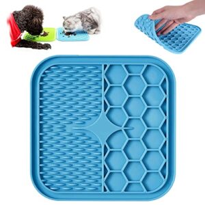 kwispel lick mat for dogs, dog lick mat with suction cups for anxiety, peanut butter dog licking mat slow feeder dispensing treater lick pad for dogs cats grooming bathing and training (small blue)
