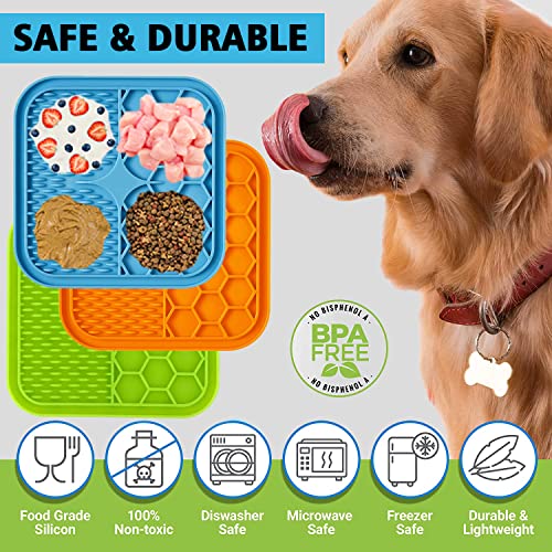 Kwispel Lick Mat for Dogs, Dog Lick Mat with Suction Cups for Anxiety, Peanut Butter Dog Licking Mat Slow Feeder Dispensing Treater Lick Pad for Dogs Cats Grooming Bathing and Training (Small Blue)