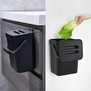 MONGTINGLU Countertop Compost Bin - 1.3 Gallons Hanging Small Trash Can with Lid for Kitchen Bathroom, Under Sink Kitchen Trash Can, Indoor Counter Compost Bucket with Lid, 5L(Black)