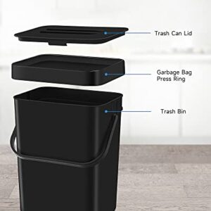 MONGTINGLU Countertop Compost Bin - 1.3 Gallons Hanging Small Trash Can with Lid for Kitchen Bathroom, Under Sink Kitchen Trash Can, Indoor Counter Compost Bucket with Lid, 5L(Black)