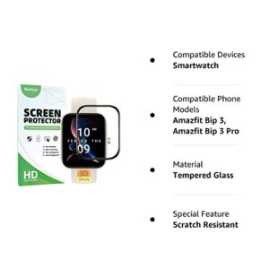 Aemus Compatible for Amazfit Bip 3 Screen Protector (3 Pack) Bip 3 Pro Smart Watch 3D Full Coverage Protective Film anti-scratch