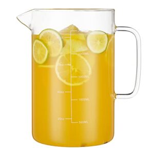 glass water pitcher with scale line, dinner table pitcher, large serving carafe for water, juice, sangria, lemonade, and milk, clear glass beverage pitcher (clear, 85 oz)