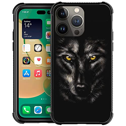 DJSOK Case Compatible with iPhone 14,HSK Angry Wolf with 4 Corners Protective Shockproof Soft TPU Bumper Slim Pattern Design Black Case for iPhone 14