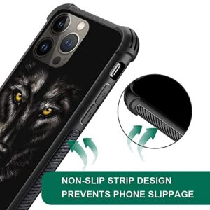 DJSOK Case Compatible with iPhone 14,HSK Angry Wolf with 4 Corners Protective Shockproof Soft TPU Bumper Slim Pattern Design Black Case for iPhone 14