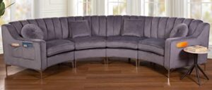 legend furniture velvet modular sectional curved round-shaped semi-circular for living room big couches sofas, 142", grey