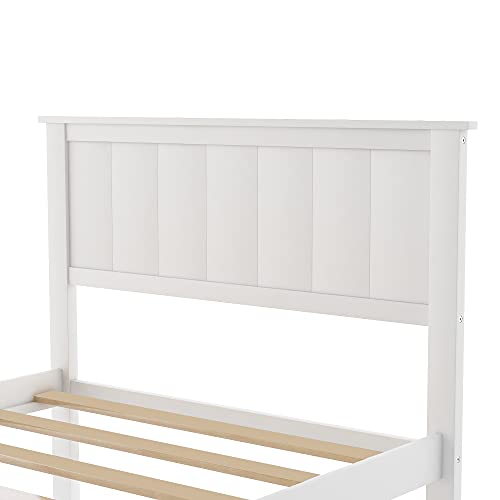 PPHOME Twin Size Platform Bed with Under-Bed Drawer, Solid Wood Platform Bed Frame with Headboard and Footboard/No Box Spring Needed/Easy Assembly for Kids Teens Bedroom, White