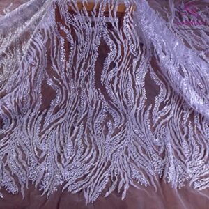 Popular La Belleza Beaded lace Fabric 51" Width Simple Irregular Curve Easy for Cut Wedding Dress lace Fabric 1 Yard/Piece in Pure White Color