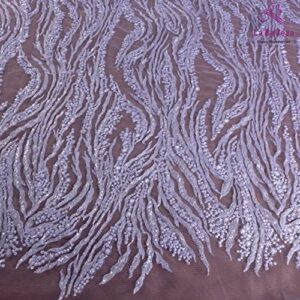 Popular La Belleza Beaded lace Fabric 51" Width Simple Irregular Curve Easy for Cut Wedding Dress lace Fabric 1 Yard/Piece in Pure White Color