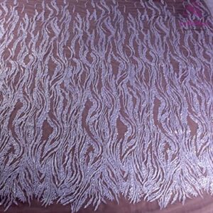 Popular La Belleza Beaded lace Fabric 51" Width Simple Irregular Curve Easy for Cut Wedding Dress lace Fabric 1 Yard/Piece in Pure White Color