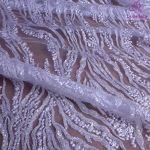 Popular La Belleza Beaded lace Fabric 51" Width Simple Irregular Curve Easy for Cut Wedding Dress lace Fabric 1 Yard/Piece in Pure White Color