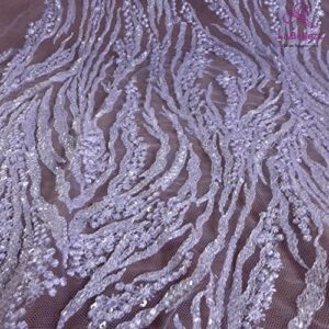 Popular La Belleza Beaded lace Fabric 51" Width Simple Irregular Curve Easy for Cut Wedding Dress lace Fabric 1 Yard/Piece in Pure White Color