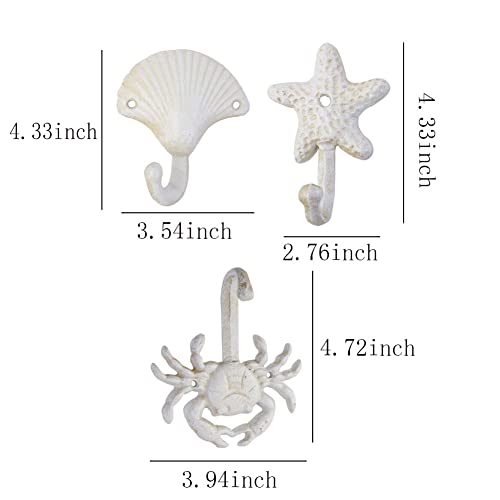 LB-LAIBA Crab Shell Starfish Coat Hooks, Beach Marine Style Wall Hooks Coat Hooks for Towel, Key, Robe, Coats, Scarf, Bag, Cap, Coffee Cup, Mugs Nautical Coat Hook Ocean Décor 3 Pieces