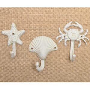 LB-LAIBA Crab Shell Starfish Coat Hooks, Beach Marine Style Wall Hooks Coat Hooks for Towel, Key, Robe, Coats, Scarf, Bag, Cap, Coffee Cup, Mugs Nautical Coat Hook Ocean Décor 3 Pieces