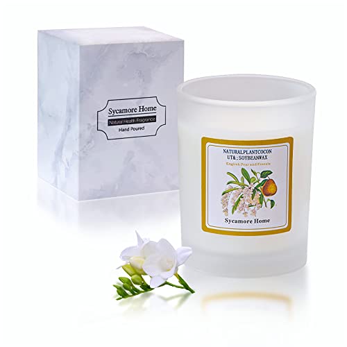 Scented Candle Freesia&English Pear Premium Aroma Candle, Candles for Home Scented Smoke-Free jar Candle