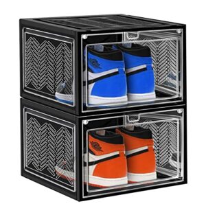 Shoe Boxes Shoe Containers Shoe Organizer for Closet, Shoe Storage Boxes Clear Shoe Boxes Stackable Large Shoe Storage Boxes with Hard Plastic Shoe Boxes Stackable, Clear Shoe Box As your boot & Shoe Boxes Drop Front Shoe Box 2 Pack (WAB2)