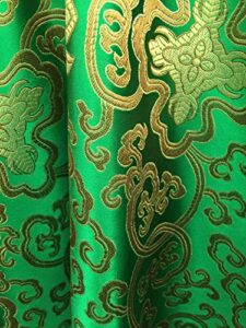 adelaide green gold chinese brocade satin fabric by the yard - 10058 48x36''