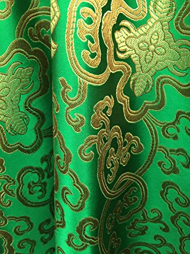 Adelaide Green Gold Chinese Brocade Satin Fabric by The Yard - 10058 48x36''