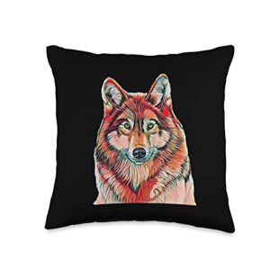 wolves | predator animals gift birthday christmas wolf moon motif pack wild lupus colorful design wolves throw pillow, 16x16, multicolor