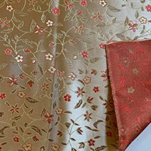 New Fabrics Daily Vivienne Gold RED Floral Brocade Chinese Satin Fabric by The Yard - 10041, Yard (45x36'')