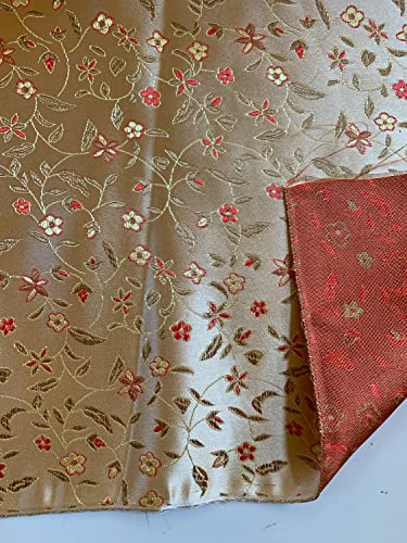 New Fabrics Daily Vivienne Gold RED Floral Brocade Chinese Satin Fabric by The Yard - 10041, Yard (45x36'')