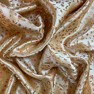 New Fabrics Daily Vivienne Gold RED Floral Brocade Chinese Satin Fabric by The Yard - 10041, Yard (45x36'')