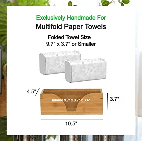 Countertop Multifold Paper Towel Dispenser – Bamboo Wood Folded Paper Towel Holder - For Multifold, Trifold & Z Fold Paper Hand Napkins Folded Size 9.7" x 3.7" Or Smaller