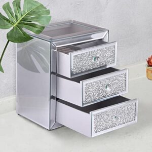 momngne mirrored glass jewelry box with 3 drawer, multi-layer crushed diamond glass mirrored jewelry box for women,mothers day gift