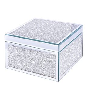 MOMNGNE Bling Crystal Silver Crushed Diamond Glass Mirrored Jewelry Box, Organizer Display Storage Case for Rings Earrings Necklace, Jewelry Boxes for Women