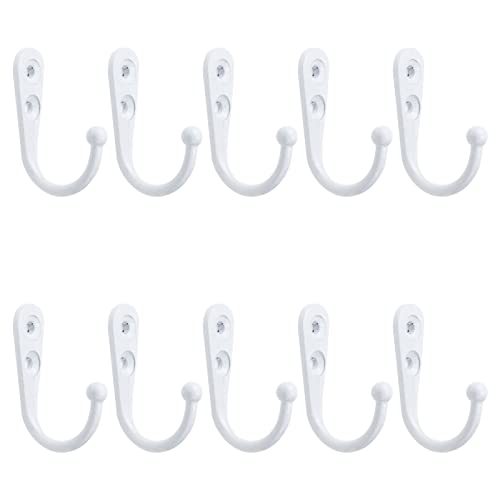 Faotup 10PCS Zinc Alloy White Metal J Hooks for Hanging,White Single Hook,Single Robe Hook White,Wall Mounted Single Hook Robe Hooks Coat Hooks,with Screws,1.57×0.49×1.53inches