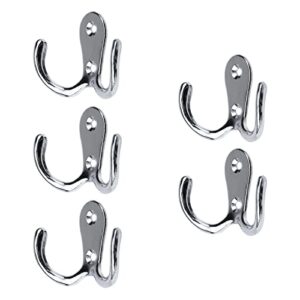 faotup 5pcs bronze zinc alloy metal double hooks for hanging,double hook silver,double coat hooks silver,double coat hooks hardware,with screws,2.12×1.57×0.55inches