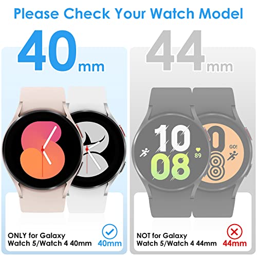 [3 Pack] Galaxy Watch 5/Galaxy Watch 4 40mm Screen Protector with Tempered Glass, QIBOX Hard PC Bumper Protective Case Face Cover Accessories Compatible with Samsung Galaxy Watch5 / Watch4
