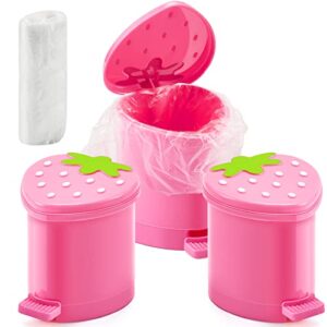 3 pcs strawberry trash can with 100 pieces of trash bags cute trash can desktop trash can mini pink pop up garbage can strawberry countertop wastebasket for desk bathroom bedroom kitchen office