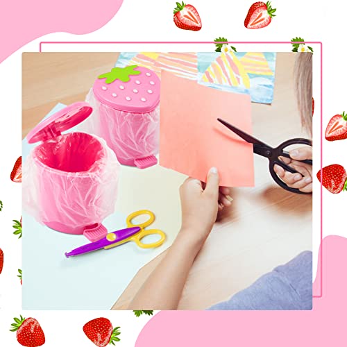 3 Pcs Strawberry Trash Can with 100 Pieces of Trash Bags Cute Trash Can Desktop Trash Can Mini Pink Pop up Garbage Can Strawberry Countertop Wastebasket for Desk Bathroom Bedroom Kitchen Office
