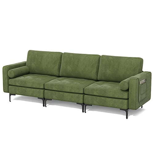 Giantex Sectional Sofa Couch, 3-Seater Modular Sleeper with Thick Cushion, 2 Bolsters, Armrest Magazine Pocket, Metal Legs, Modern Mid Century for Living Room Reception Bedroom Office