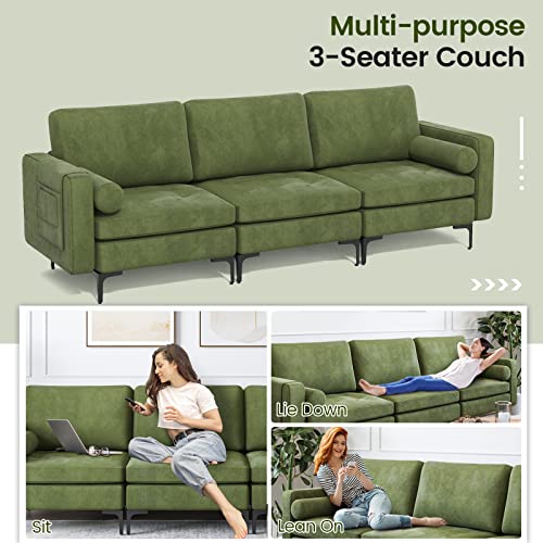 Giantex Sectional Sofa Couch, 3-Seater Modular Sleeper with Thick Cushion, 2 Bolsters, Armrest Magazine Pocket, Metal Legs, Modern Mid Century for Living Room Reception Bedroom Office