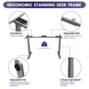 ERGOMORE Dual Motor Standing Desk Frame, Adjustable Height Desk Frame, Electric Standing Desk Frame, Standing Desk Legs with 3 Height Memory Presets and USB Ports (Gray Frame)