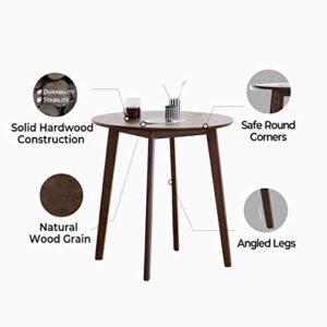 Livinia Canberra 27.6" Round Wooden Dining Table/Small Mid Century Modern Malaysian Oak Kitchen Table (Walnut)