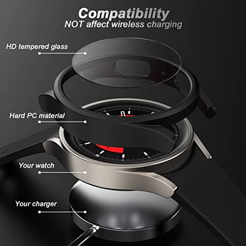 Nxtudy Screen Protector Compatible with Galaxy Watch 5 Pro, 【4+2Pack】 HD Tempered Glass Protective Film and Hard PC Bumper Case for Samsung Galaxy Watch 5 Pro, Face Cover for Samsung Watch 5 Pro 45mm