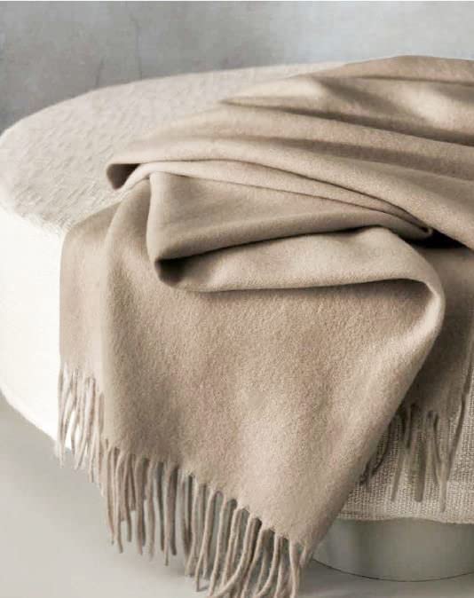 100% Pure CashmereThrow Blanket with Decorative Fringe - Ultra Soft Accent Throw Blanket for Couch, Sofa & Bed Crafted Home Accessories - (Oatmeal, 60"x50")