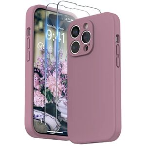 surphy designed for iphone 14 pro max case with screen protector, (with camera protection + soft microfiber lining) liquid silicone phone case, lilac purple